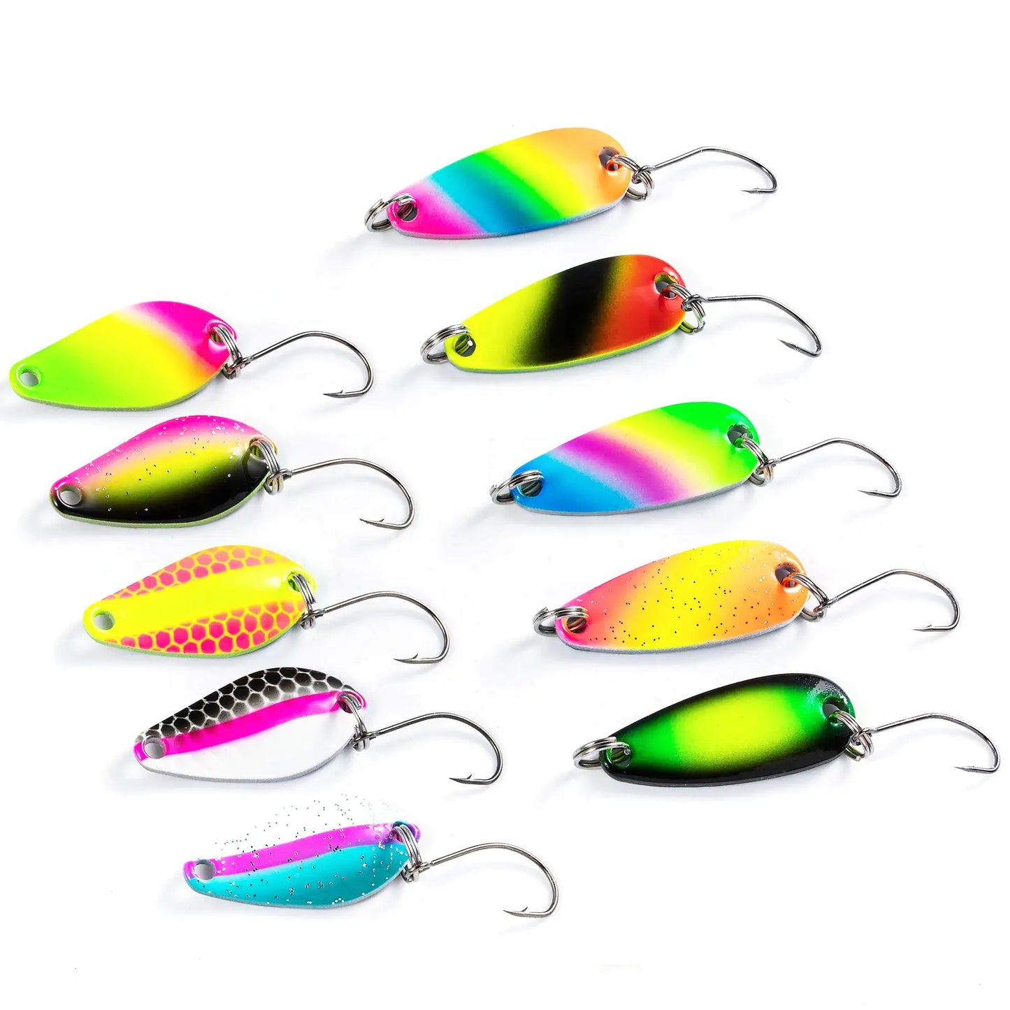 Colorful Single Hook Fishing Spoons 5-10 Pieces